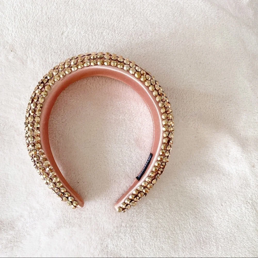 NWOT Rose Gold Headband Pink Sparkly Jeweled Padded Spring Wedding